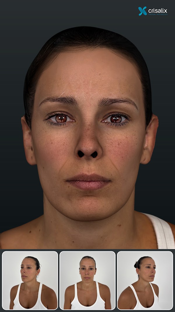 Simulation 3D des visages et les photos utilisées pour la générer. 1080px x 1920px.