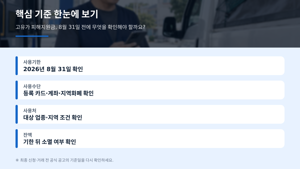 고유가 피해지원금 8월 31일까지 어디에 써야 하나요? 잔액 소멸 전 확인 - 본문 숫자와 기준 비교표