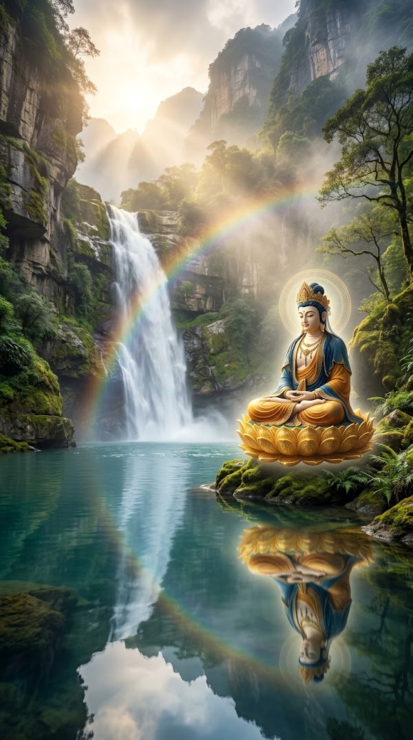 Stillness by the Waterfall — A Dialogue Between Earth and Sky