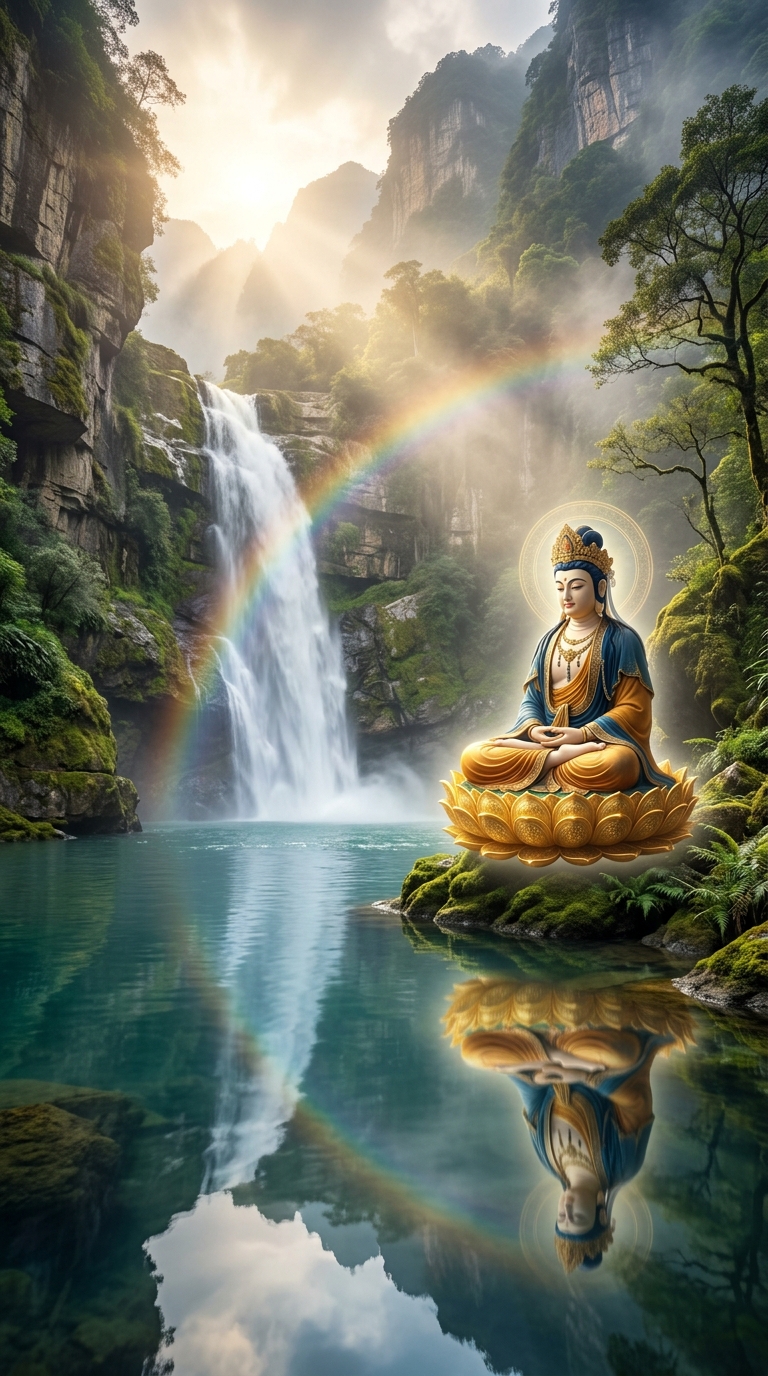 Stillness by the Waterfall — A Dialogue Between Earth and Sky