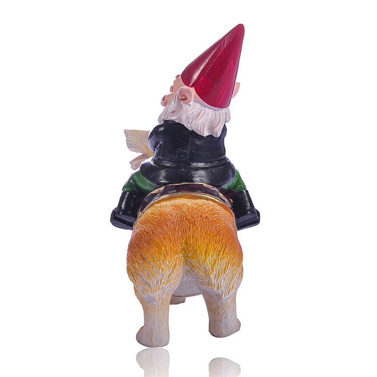 Christmas Gnome on Dog, Resin Figurine, 12x7x15 cm