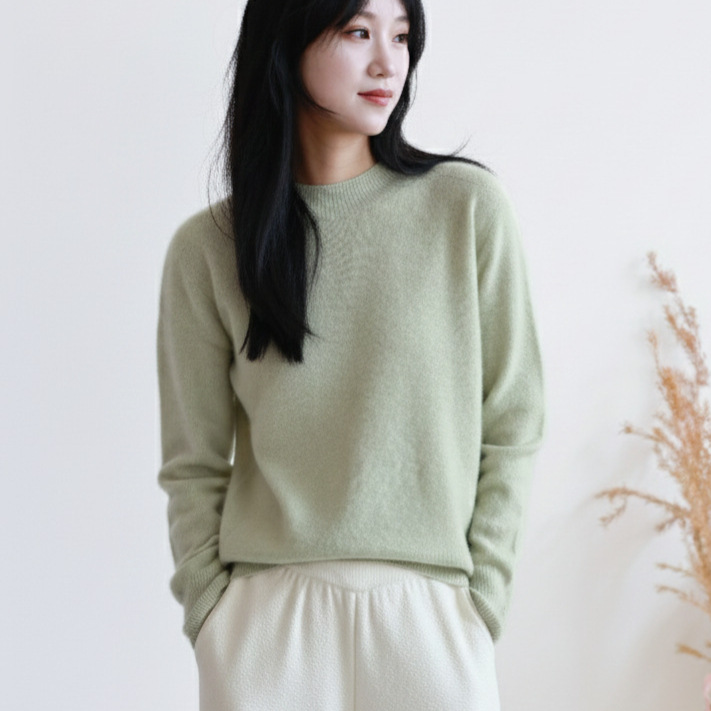 Women's wool-cashmere sweater, seamless, various collar styles