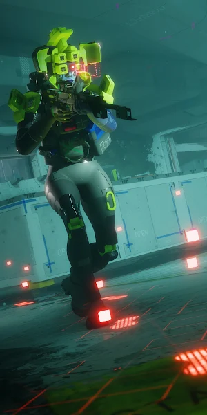 Neon Cyberpunk Soldier In Base 4K Wallpaper Background