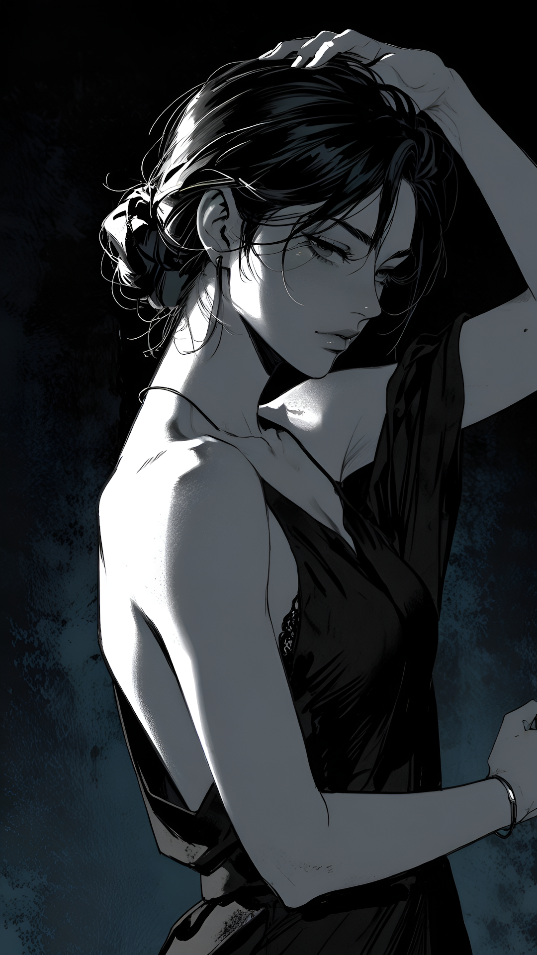 Monochrome Woman in Black Dress with Dramatic Lighting - Free 4K mobile Wallpaper