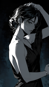 Monochrome Woman in Black Dress with Dramatic Lighting