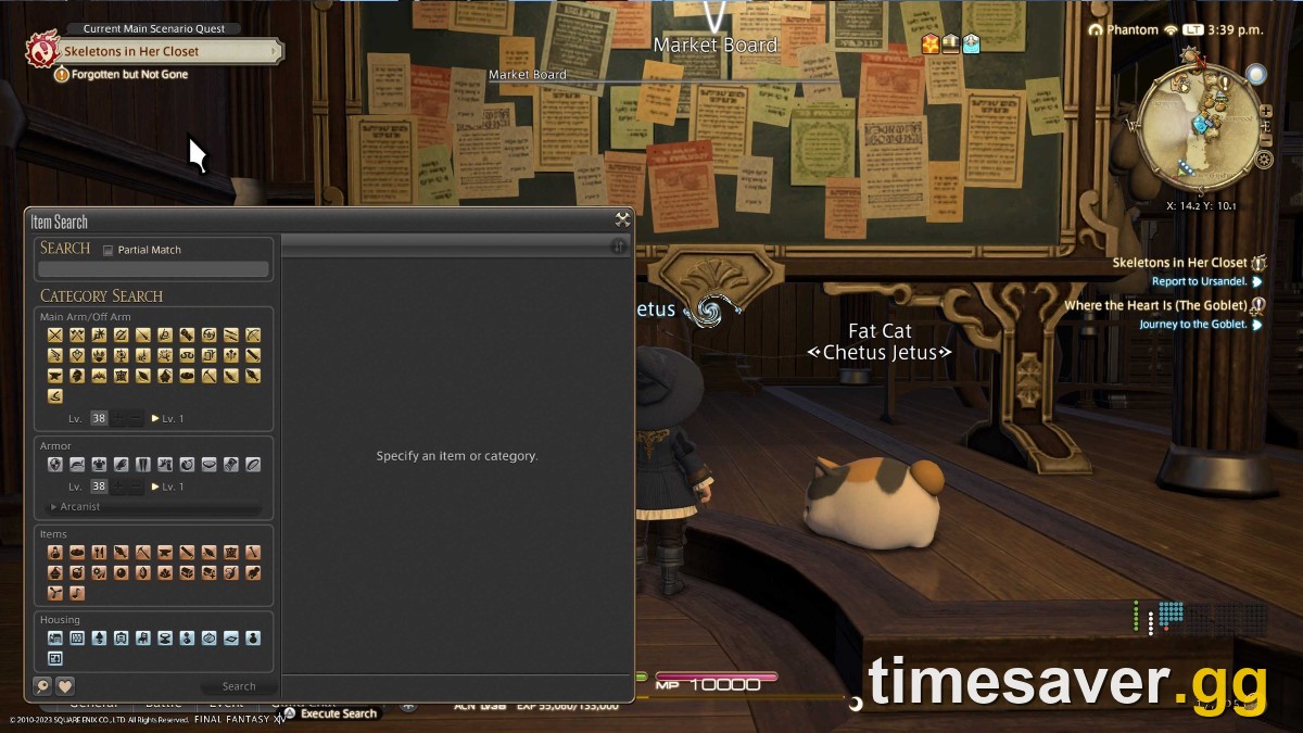FFXIV Market Board search interface where most gil is spent and earned, charging a 5 percent buyer fee on every purchase