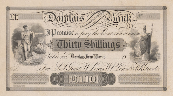 Dowlais Glamorganshire Bank thirty shilling note 1820 1829
