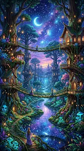 Enchanting Forest Kingdom with Treehouses Vine Bridges and River