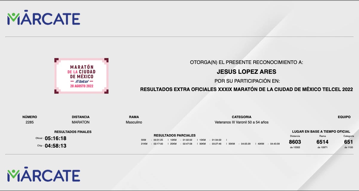Diploma de CDMX MARATHON