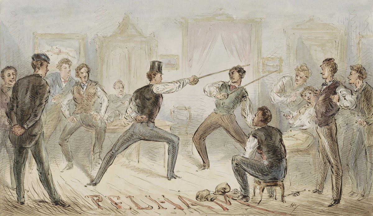 Zwaardgevecht tussen twee mannen c 1854   c 1887