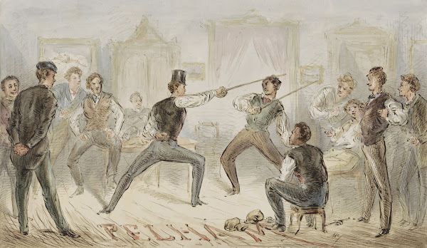 Zwaardgevecht tussen twee mannen c 1854   c 1887