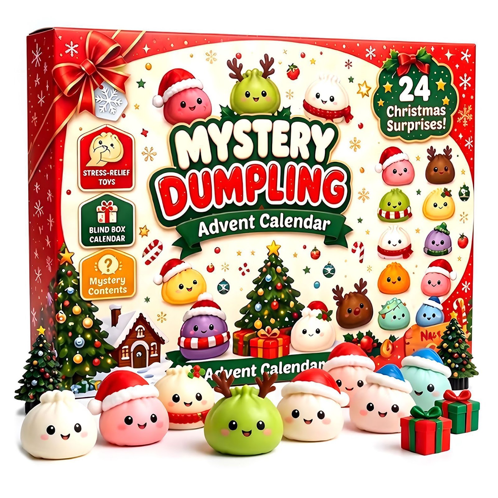 Weihnachts-Adventskalender mit 24 Quetschspielzeugen
