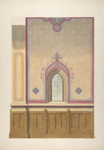 Design for the painted decoration of a wall pierced by an arched window 19th Cen