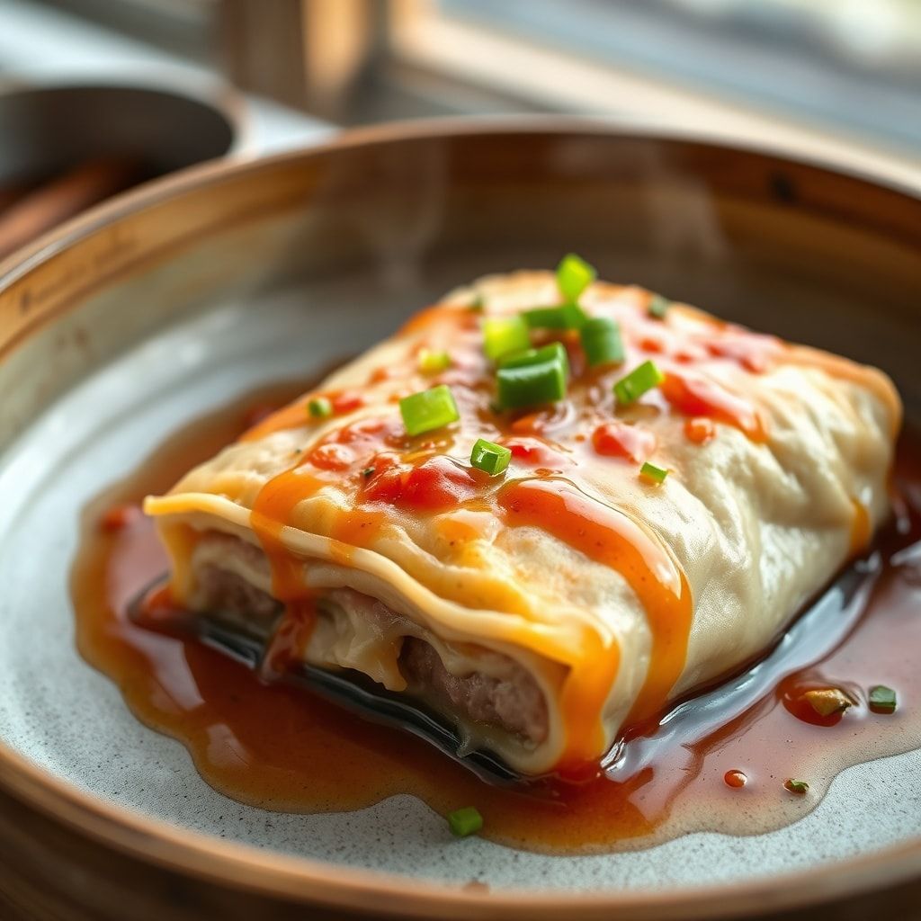 Steamed Pork Dumpling Lasagna Recipe with Ginger Scallion Oil – Easy Weeknight Comfort finished