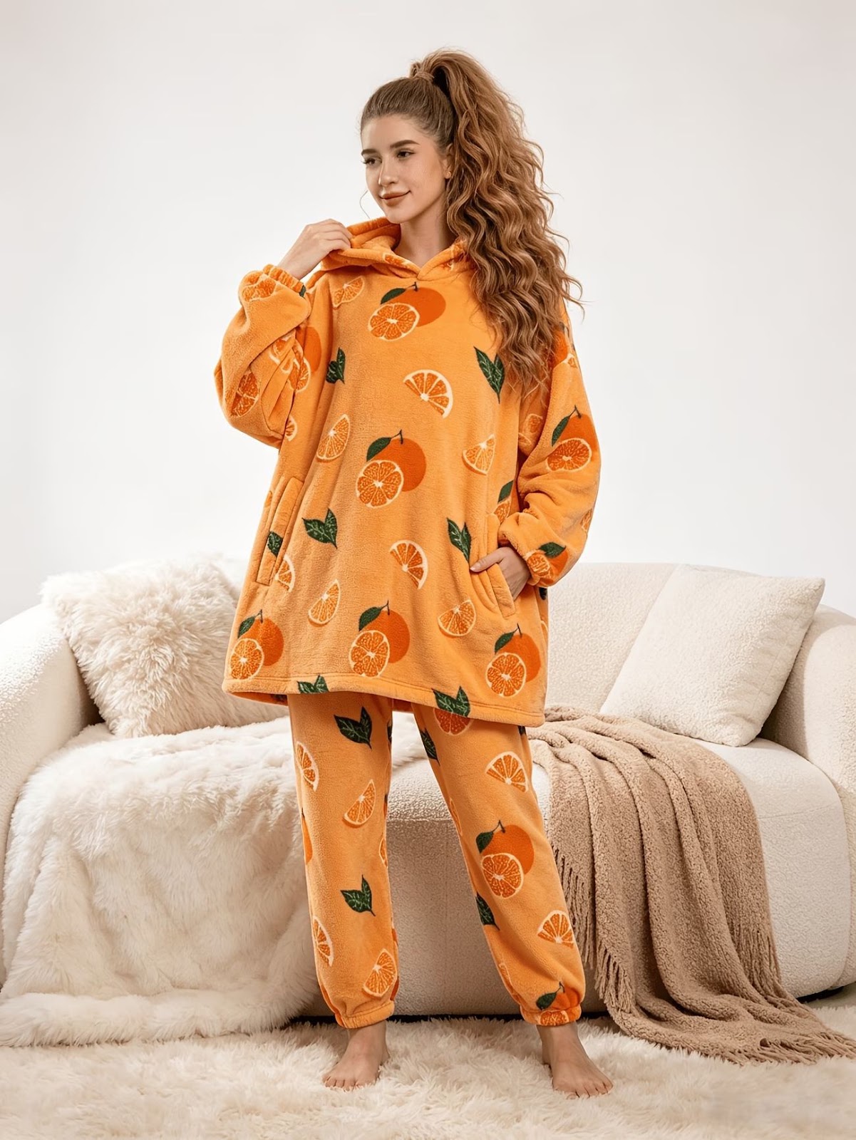 Damen-Pyjama-Set, gefüttert, warm und gemütlich