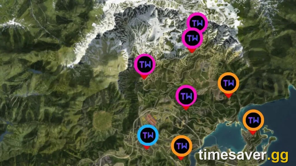 Forza Horizon 6 open-world Japan map showing PR Stunt icons, including Drift Zones, scattered across the regions