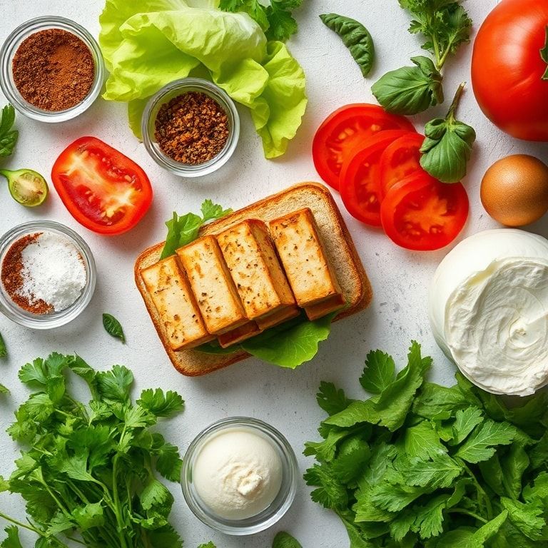Ingredients for Irresistible Summer Smoky Tofu Lettuce Tomato (TLT) Sandwich: Quick & Homemade