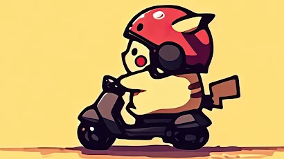 Cute Pikachu On A Scooter 2K iPhone Desktop & Mobile Wallpaper Background