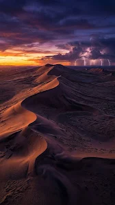 Surreal Desert Landscape at Twilight with Distant Lightning Storm