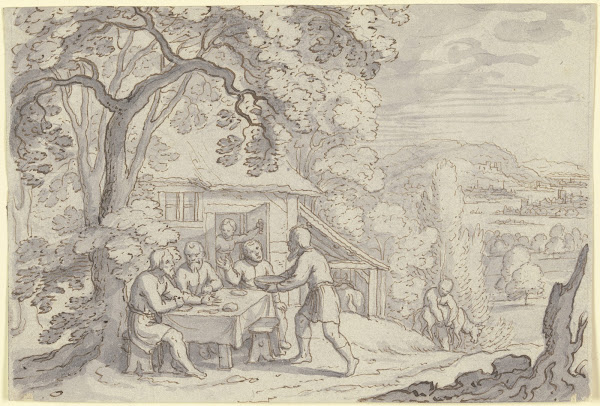 Abraham bewirtet die drei Engel unter einem Baum vor seinem Haus ca 1625