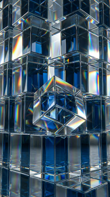Geometric Stack of Glass Cubes with Rainbow Edge Refraction - Free mobile Wallpaper