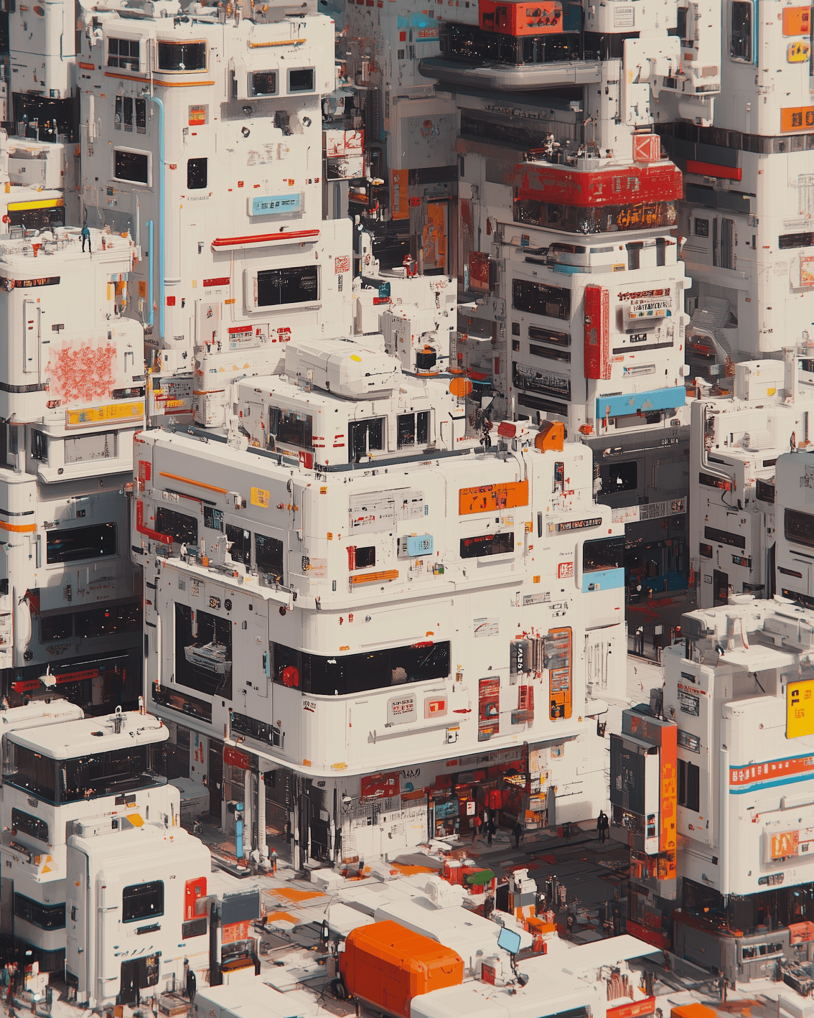 Paisaje urbano ciberpunk detallado de varios niveles.