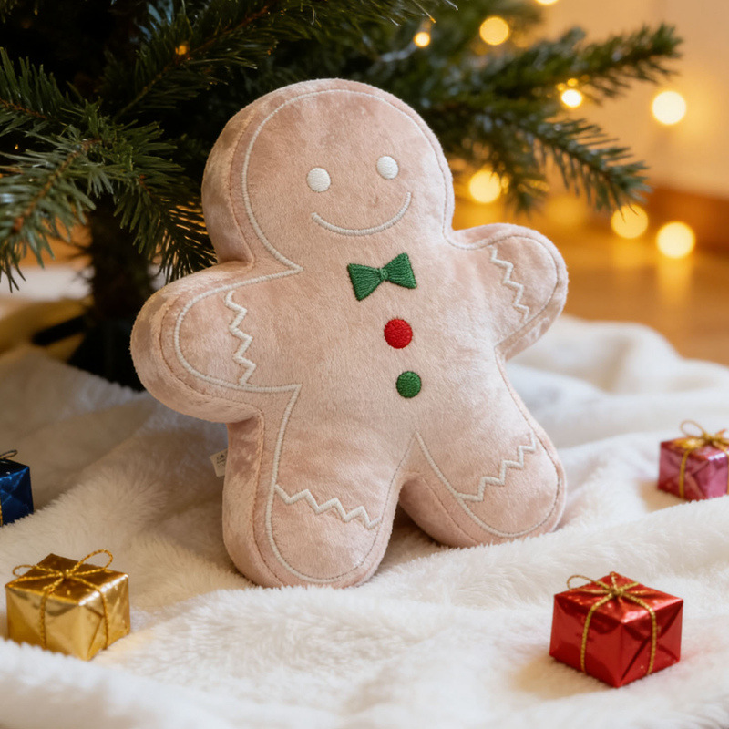 Christmas plush toys and decorative cushions, various designs