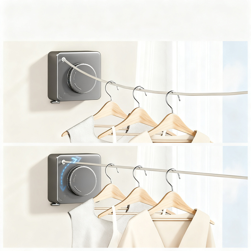 Retractable clothesline made of steel wire, invisible