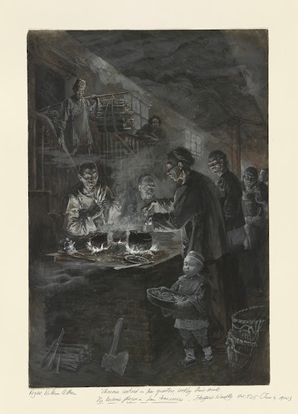 Chinamen confined within the Chinese quarter cooking their meals 1900