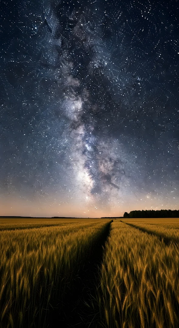 Starry Night Milky Way Over Golden Harvest Field
