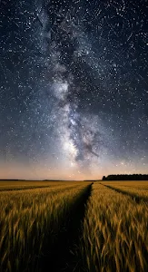 Starry Night Milky Way Over Golden Harvest Field