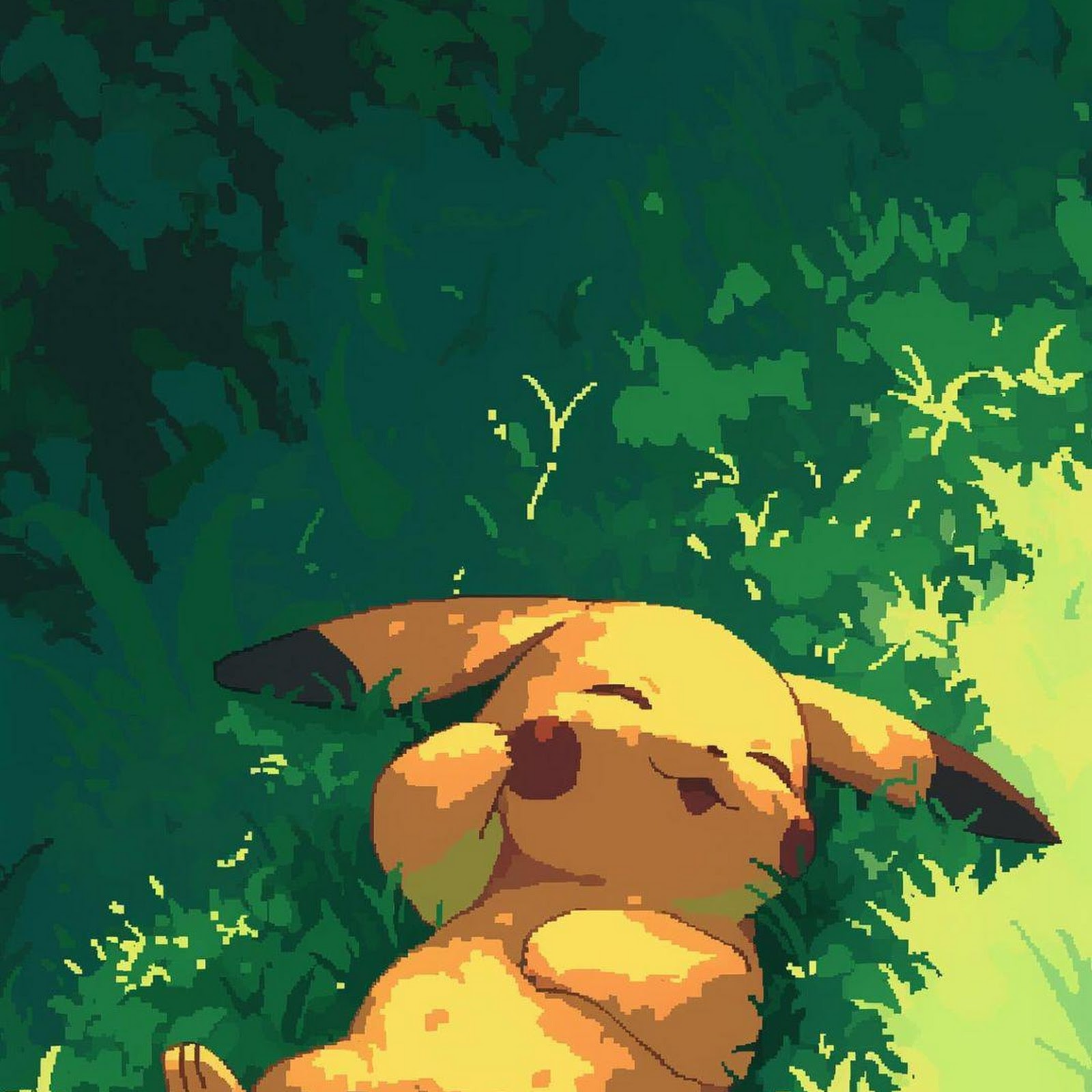 Download Pikachu Sleeping in Grass Full HD iPhone