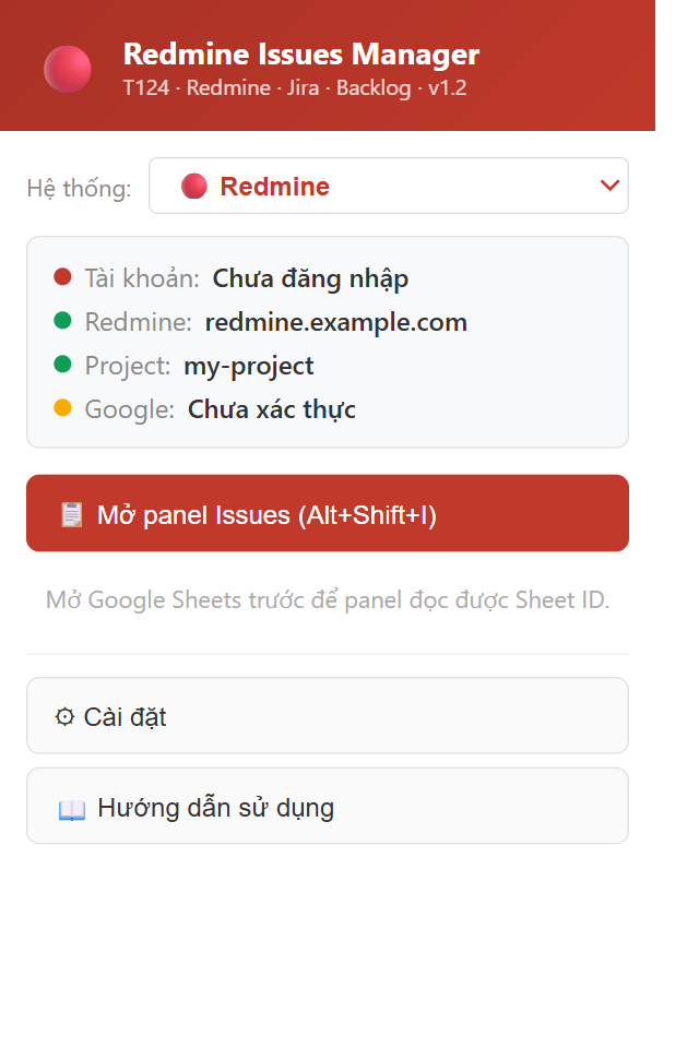 Popup của extension: trạng thái và nút Mở panel Issues