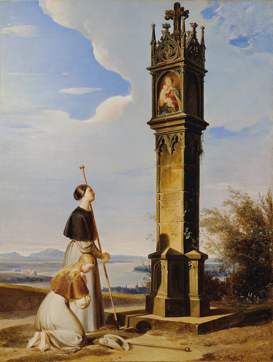 Zwei Pilgerinnen Vor Einem Bildstock ave Maria 1829