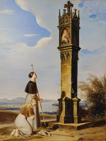 Zwei Pilgerinnen Vor Einem Bildstock ave Maria 1829