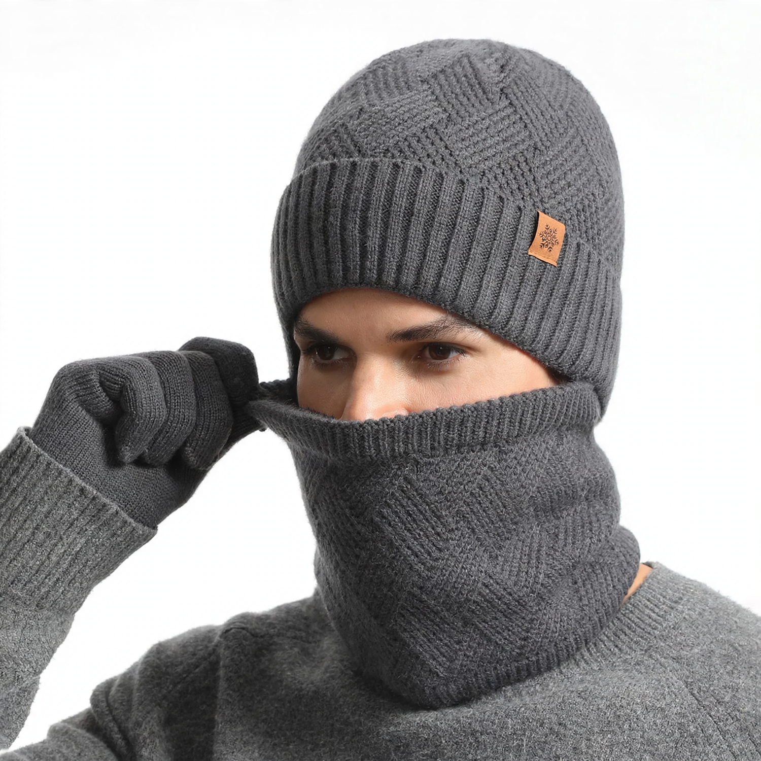 Men's Knit Set: Beanie, Scarf, and Gloves, Lined