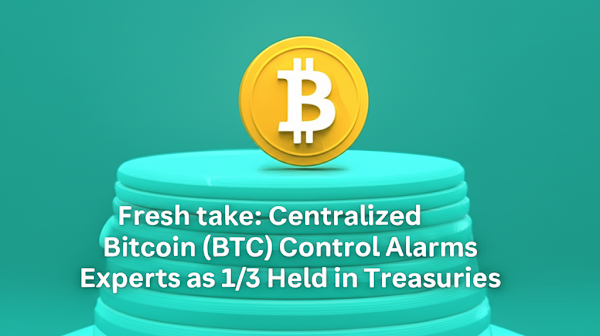 Fresh take: Centralized Bitcoin (BTC) Control Alarms Experts as 1/3 Held in Treasuries