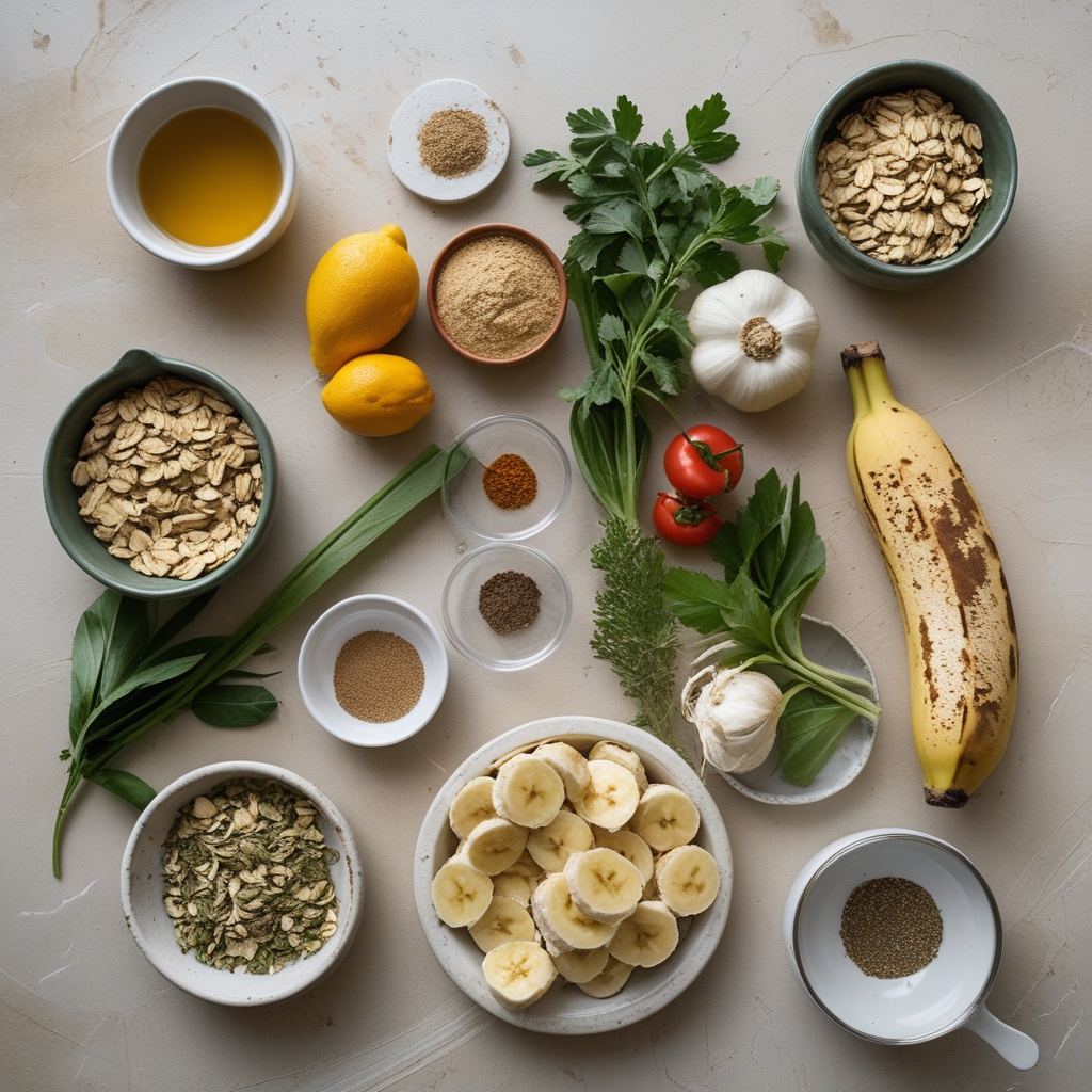 Ingredients for Baked Banana Oatmeal Bars - Easy Homemade Healthy Snack