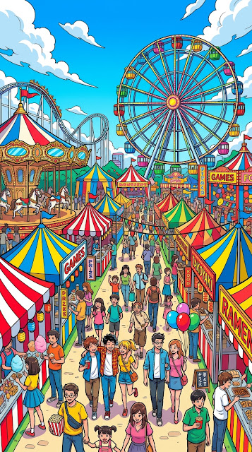 Stylized Vibrant Carnival Scene Manga Illustration - Free mobile Wallpaper