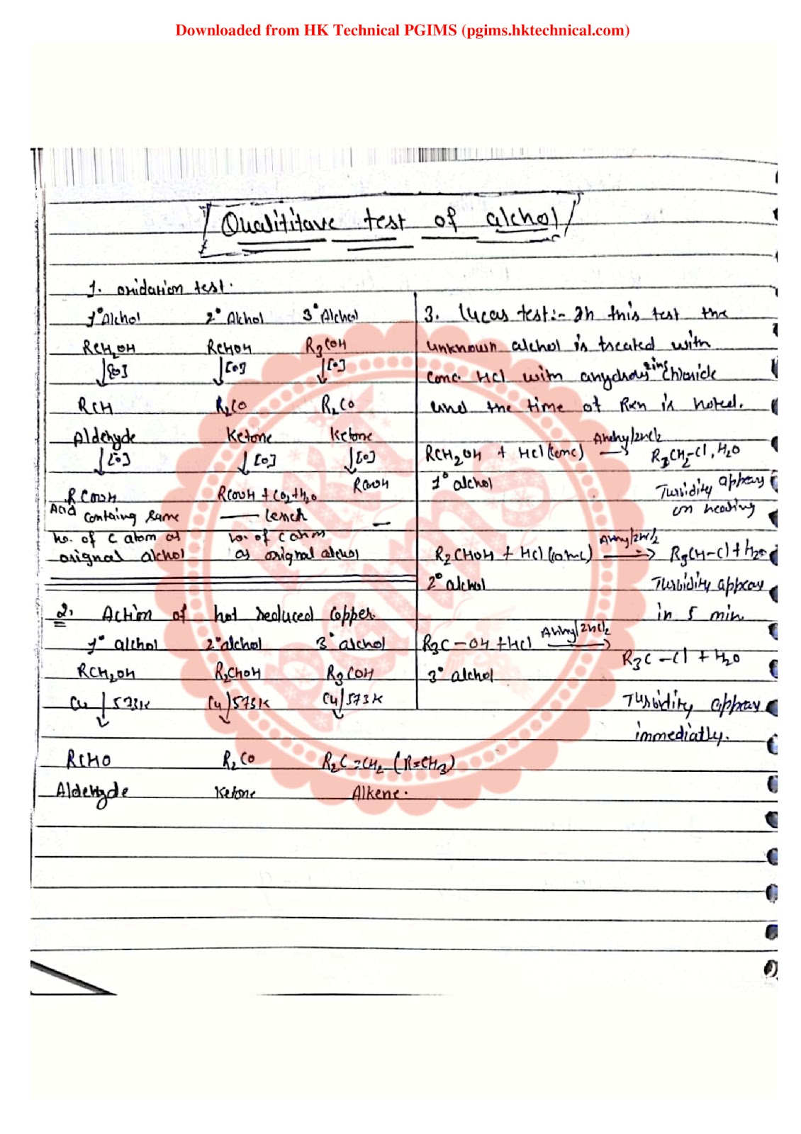 Qualititave test of alchol and carboxylic acid  2nd Semester B.Pharmacy ,BP202T Pharmaceutical Organic Chemistry I,BPharmacy,Handwritten Notes,Important Exam Notes,BPharm 2nd Semester,