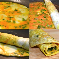 Bắc chảo lên bếp, cho 1 muỗng canh dầu ăn vào chảo, đổ trứng vào tráng mỏng. Khi trứng hơi đông thì nhẹ nhàng cuộn trứng lại, nếu cuộn trứng khi chín sẽ cứng và khó cuộn.