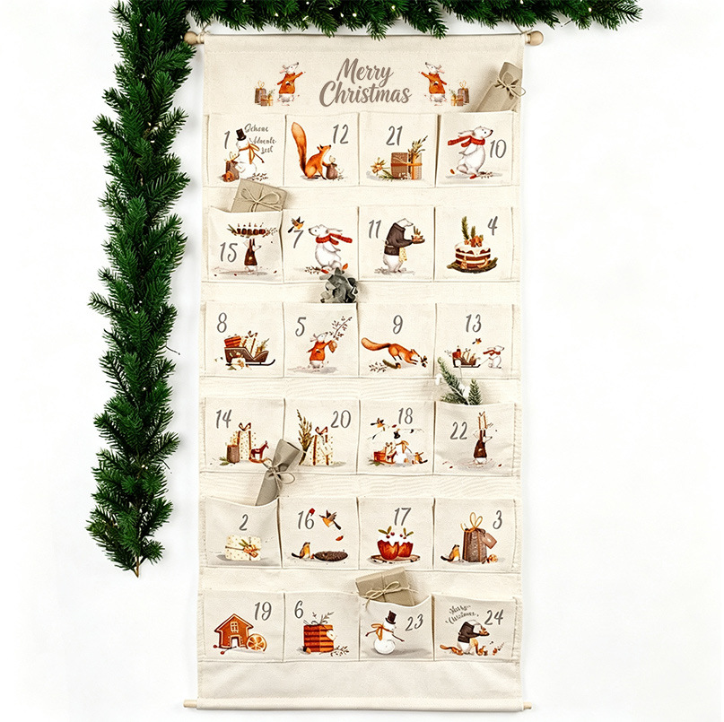 Christmas Advent Calendar made of fabric with 24 pockets