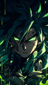 Intense Anime Warrior Portrait with Glowing Green Energy