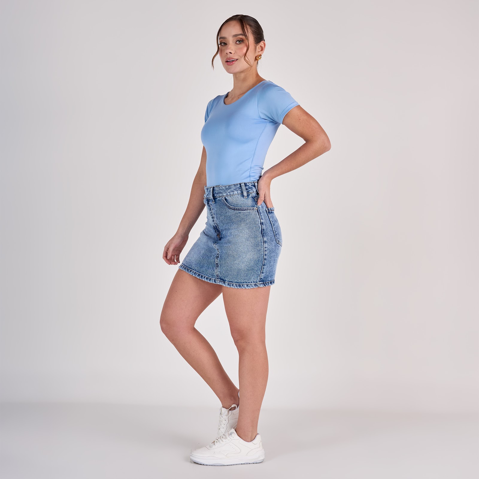 Falda dama rígida 100% algodón, color Azul medio - Vista 5
