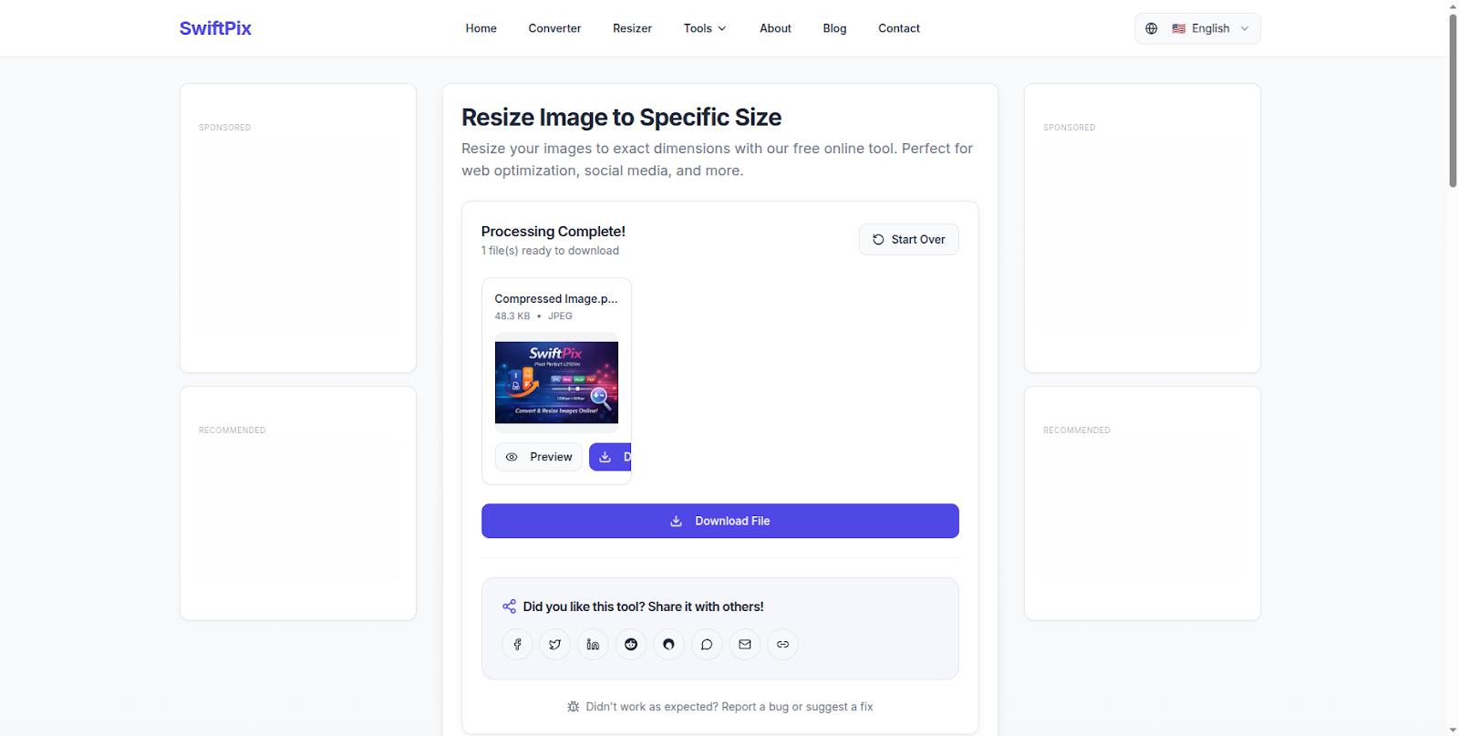 SwiftPix showing image compressed to 50KB result ready to download free