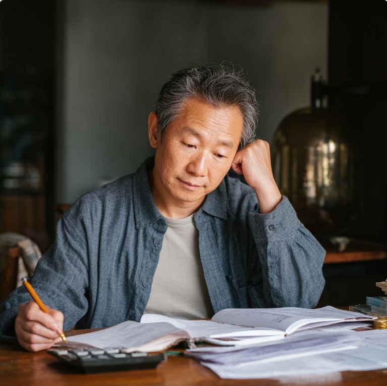 가계부와 세금 서류를 보는 한국인