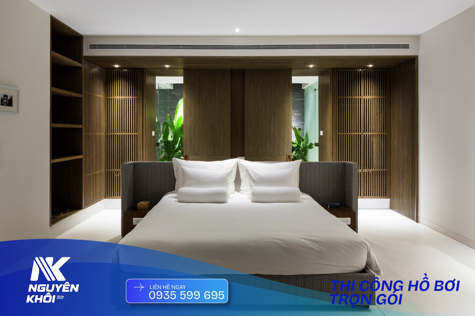 Cây xanh xung quanh hồ bơi nhiệt đới