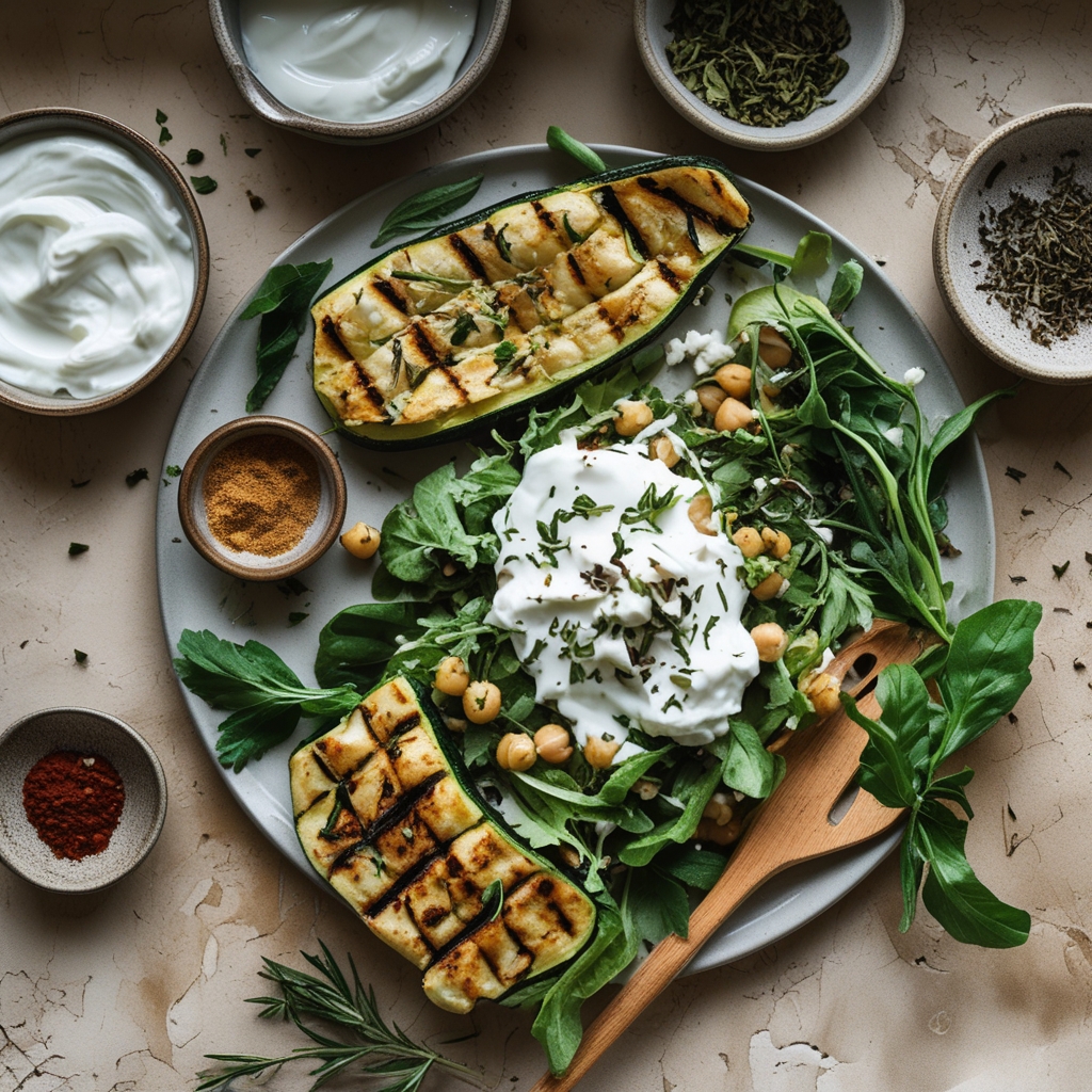 Ingredients for Grilled Zucchini and Feta Chickpea Wrap with Herbed Yogurt - Easy & Flavorful Meal