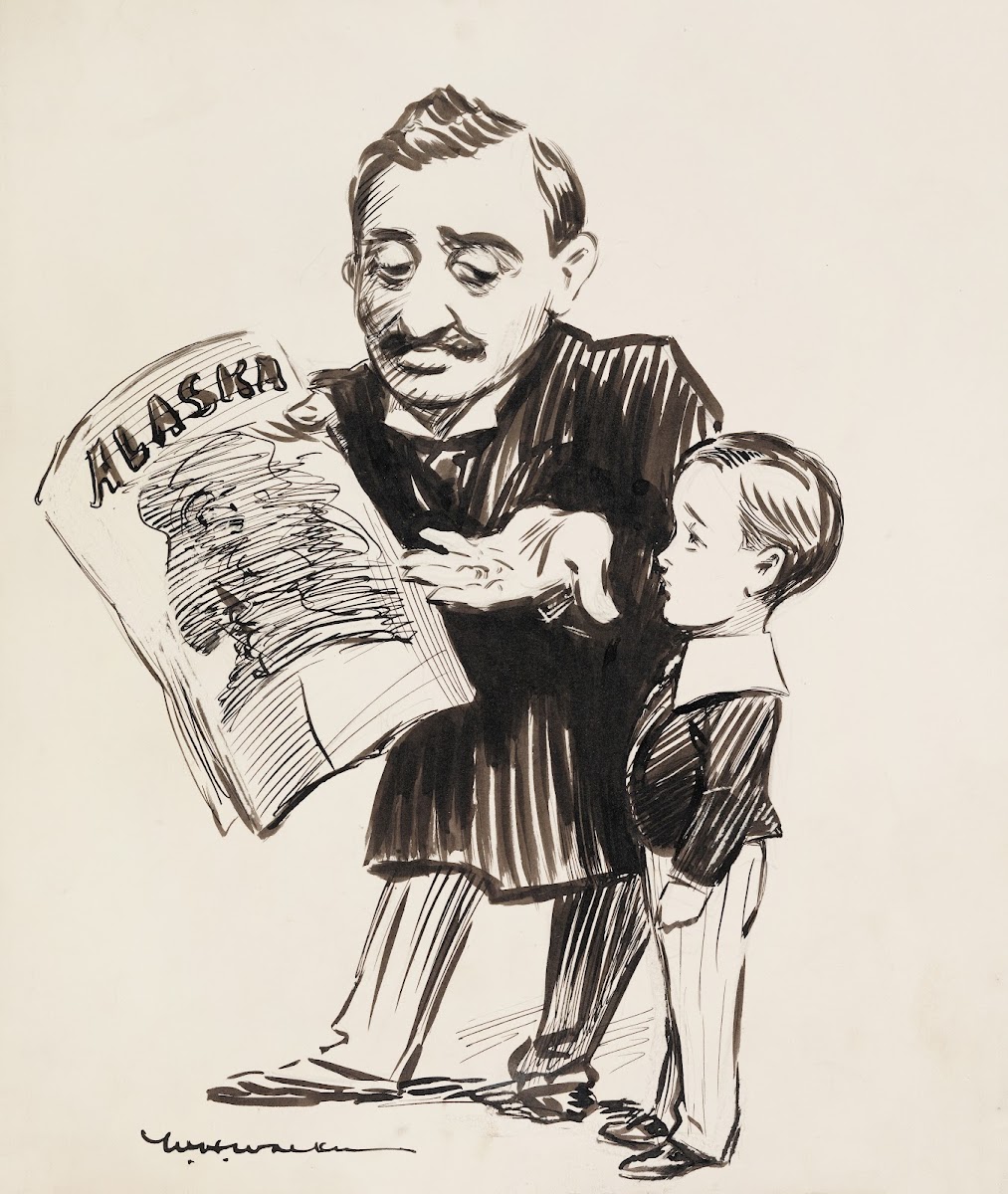 A man shows a boy a paper about Alaska 1911