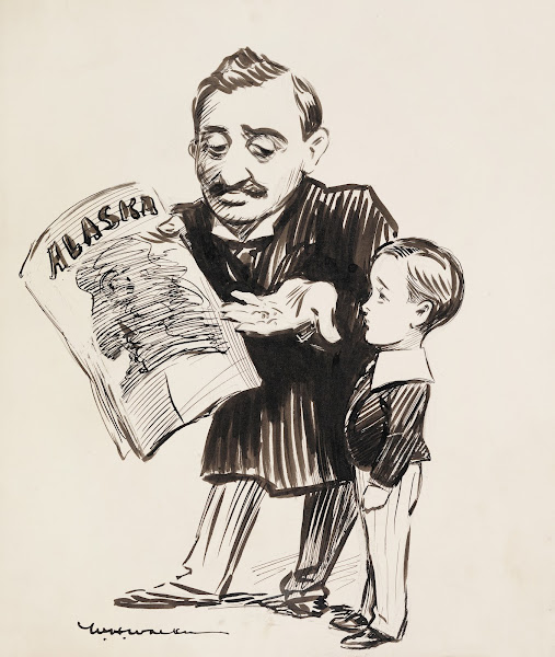 A man shows a boy a paper about Alaska 1911